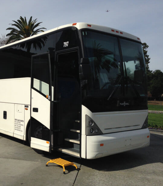 portrait of black and white bus